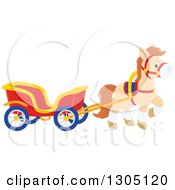 Poster, Art Print Of Cute Happy Tan Pony Pulling A Carriage