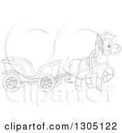 Poster, Art Print Of Cartoon Black And White Happy Pony Pulling A Carriage