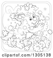 Cartoon Black And White Playful Fluffy Aries Astrology Zodiac Puppy Dog Icon