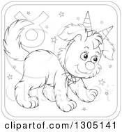 Poster, Art Print Of Cartoon Black And White Taurus Astrology Zodiac Puppy Dog Wearing Two Party Hats Like Horns Icon