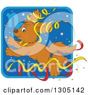 Cartoon Jumping Capricorn Astrology Zodiac Puppy Dog With Ribbons Icon
