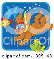 Poster, Art Print Of Cartoon Swimming Snorkeling Pisces Astrology Zodiac Puppy Dog Icon
