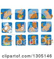 Clipart Of Cartoon Astrology Zodiac Puppy Dog Icons Royalty Free Vector Illustration by Alex Bannykh