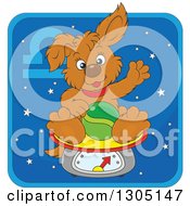 Clipart Of A Cartoon Libra Astrology Zodiac Puppy Dog Sitting On A Scale Icon Royalty Free Vector Illustration by Alex Bannykh
