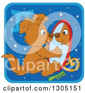 Poster, Art Print Of Cartoon Gemini Astrology Zodiac Puppy Dog Looking In A Mirror Icon