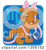 Cartoon Virgo Astrology Zodiac Puppy Dog With A Pink Bow And Ribbon Icon