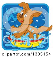Poster, Art Print Of Cartoon Playful Splashing Aquarius Astrology Zodiac Puppy Dog Icon