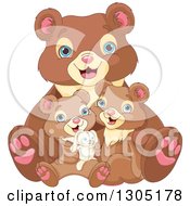 Poster, Art Print Of Cute Happy Bear Family Cuddling With A Stuffed Bunny Rabbit