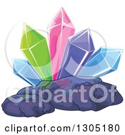Clipart Of A Rock With Colorful Crystals Royalty Free Vector Illustration