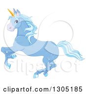 Poster, Art Print Of Magical Sparkly Blue Unicorn Running To The Left
