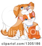 Cute Beagle Puppy Resting His Head On A Ginger Cats Head