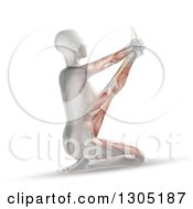 Clipart Of A 3d Anatomical Woman Stretching In A Yoga Pose With Visible Skeleton And Muscles Royalty Free Illustration