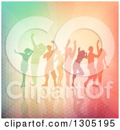 Poster, Art Print Of Group Of Silhouetted Dancers Over A Colorful Texture And Rays