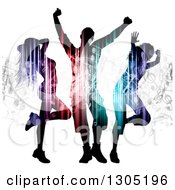 Poster, Art Print Of Silhouetted Light And Music Patterned Dancers On White