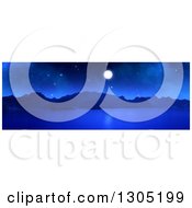 Poster, Art Print Of 3d Panoramic Landscape Of A Full Moon Over A Lake Or Bay At Night
