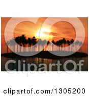 Poster, Art Print Of 3d Silhouetted Palm Tree Island Against An Orange Sunset