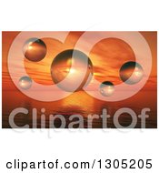 Poster, Art Print Of 3d Floating Spheres Over An Orange Ocean Sunset