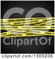 Clipart Of Yellow Under Construction Tape Over Black Perforated Metal Royalty Free Vector Illustration by KJ Pargeter