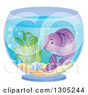 Happy Purple Pet Fish In A Bowl
