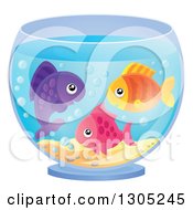 Clipart Of Happy Colorful Pet Fish In A Bowl Royalty Free Vector Illustration
