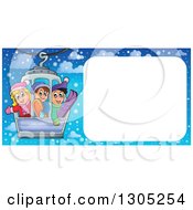 Poster, Art Print Of Blank Frame With Happy Children On A Ski Lift Over Snow