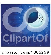 Clipart Of A Happy Crescent Moon With Flares Light And Stars Royalty Free Vector Illustration