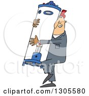 Poster, Art Print Of Cartoon White Plumber Worker Man Carrying A Water Heater