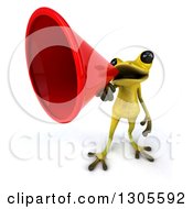 Clipart Of A 3d Light Green Springer Frog Announcing Upwards With A Megaphone Royalty Free Illustration by Julos