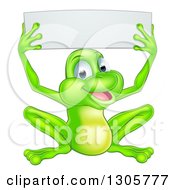 Poster, Art Print Of Cartoon Happy Green Frog Holding Up A Blank Sign