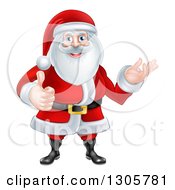 Poster, Art Print Of Happy Christmas Santa Claus Giving A Thumb Up And Presenting To The Right