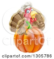 Poster, Art Print Of Turkey Bird Chef Holding A Thumb Up Over A Thanksgiving Pumpkin