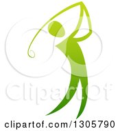 Poster, Art Print Of Gradient Green Golfer Man Swinging A Club