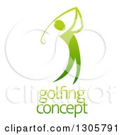 Poster, Art Print Of Gradient Green Golfer Man Swinging A Club Over Sample Text