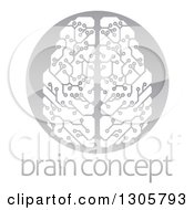 Circuit Board Artificial Intelligence Computer Chip Brain In A Shiny Gray Circle Over Sample Text