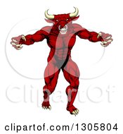 Clipart Of A Vicious Snarling Red Bull Man Minotaur Monster Mascot Attacking Royalty Free Vector Illustration