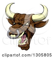 Poster, Art Print Of Snarling Vicious Mad Brown Bull Mascot Head