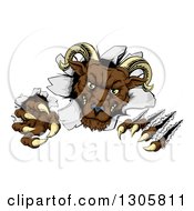 Poster, Art Print Of Brown Vicious Ram Monster Clawing Through A Wall