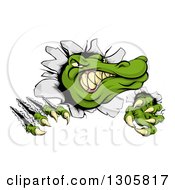 Clipart Of A Cartoon Vicious Alligator Or Crocodile Head Slashing Through A Wall Royalty Free Vector Illustration by AtStockIllustration