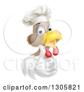 Poster, Art Print Of Happy Brown And White Chicken Chef Facing Right And Giving A Thumb Up