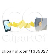 Poster, Art Print Of 3d Smart Cell Phone Doing A Secure Data Transfer Backup To A Safe Vault