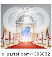 Poster, Art Print Of 3d Success Over Open Doors With A Red Carpet Posts And Light