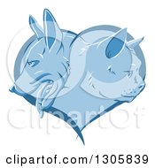 Poster, Art Print Of Blue Heart With Cat And Dog Faces In Profile