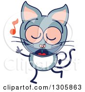 Poster, Art Print Of Cartoon Gray Cat Character Dancing 2