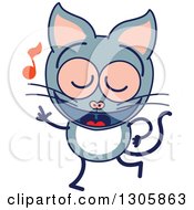 Clipart Of A Cartoon Gray Cat Character Dancing 2 Royalty Free Vector Illustration by Zooco