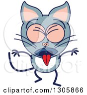 Poster, Art Print Of Cartoon Sick Gray Cat Character Vomiting
