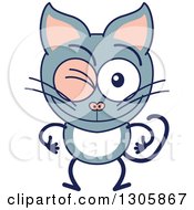 Poster, Art Print Of Cartoon Gray Cat Character Winking