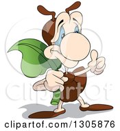 Poster, Art Print Of Cartoon Happy Ant Carrying A Leaf And Giving A Thumb Up
