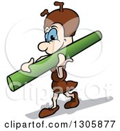 Poster, Art Print Of Cartoon Happy Ant Carrying A Pole