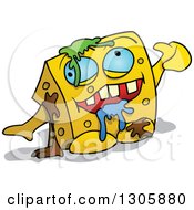 Clipart Of A Cartoon Yellow Garbage Monster Giving A Thumb Up Royalty Free Vector Illustration