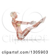 3d Anatomical Woman Stretching In A Yoga Pose With Visible Muscles And Tendons On White